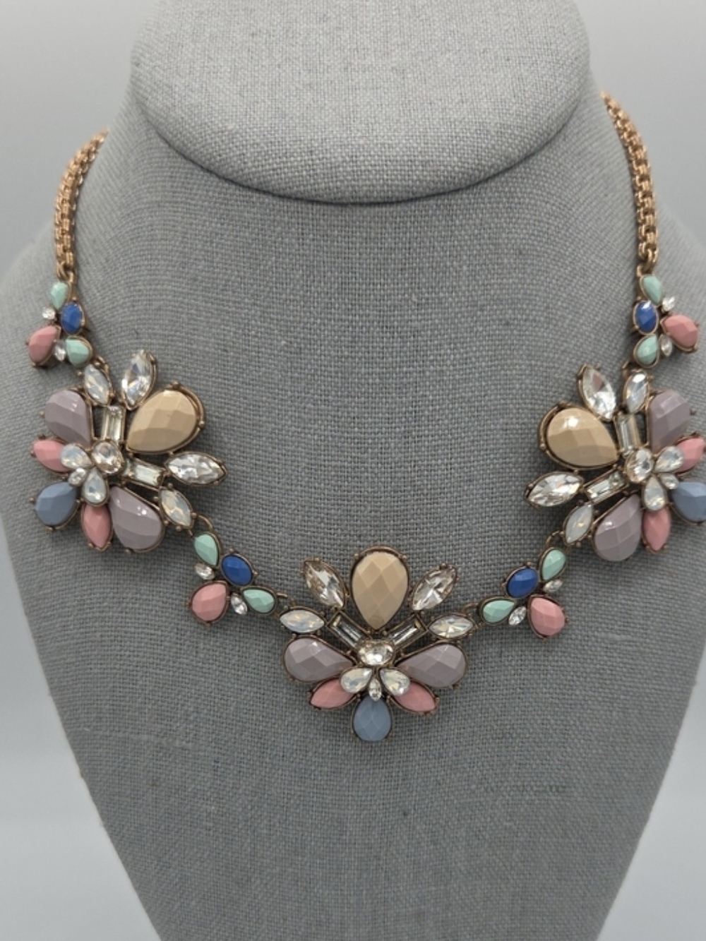 Pastel Floral Statement Necklace in Pink, Lavender & Blue